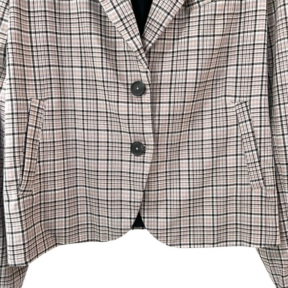 We the Free People Cali Plaid blazer M black grey pink Boxy Single Breasted - Picture 9 of 15